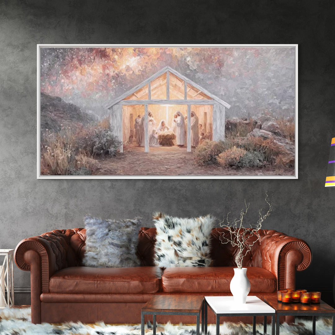 Starry Manger Light, Framed Canvas Print, Christian Christmas Art, Christian Wall Art, Christian Art Canvas, Jesus Christmas Art, Christmas
