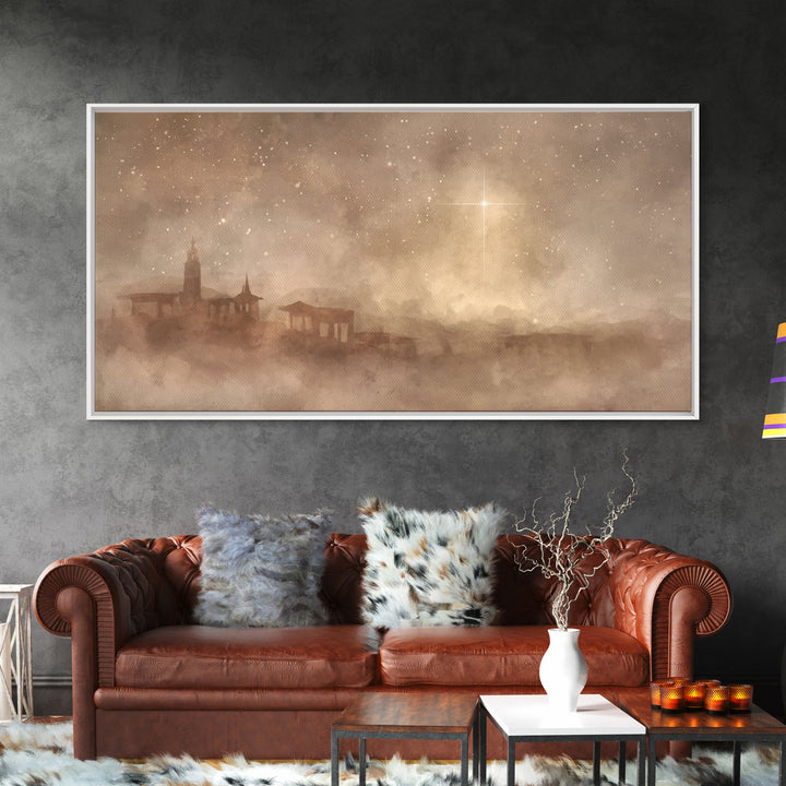 Midnight Bethlehem – Framed Canvas Print – Christian Art Canvas – Moody Christmas Art – Christian Wall Art – Christmas Art – Christian Chri