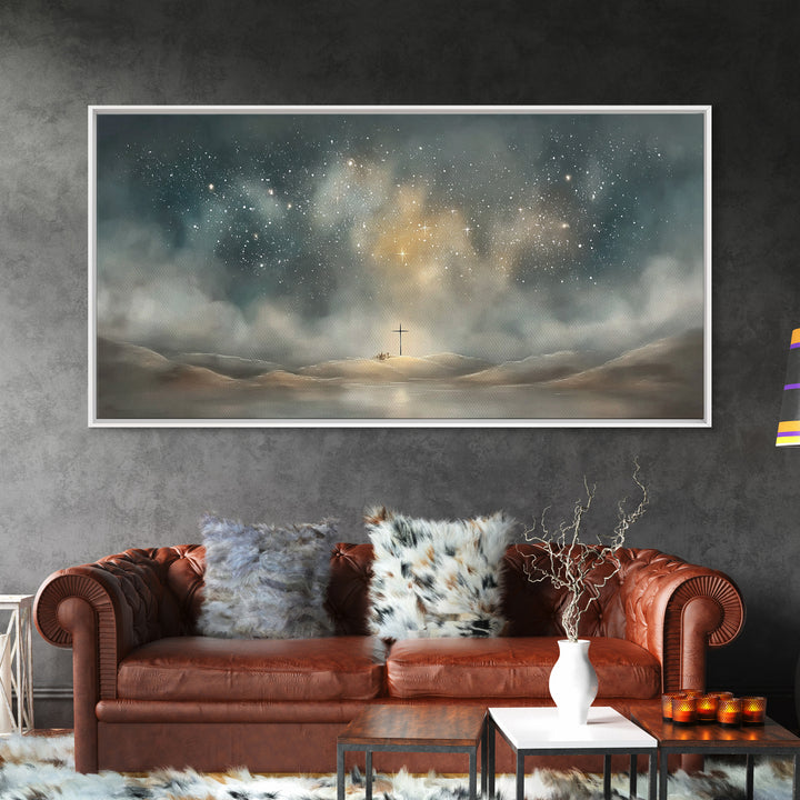 Starlit Crossland – Framed Canvas Print – Christian Art Canvas – Christian Wall Art – Modern Christian Art – Christmas Art – Christian Gift
