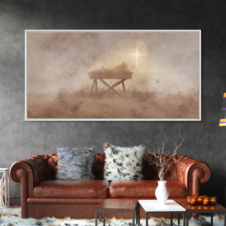 Holy Manger – Framed Canvas Print – Christian Art Canvas – Christian Wall Art – Moody Christmas Art – Christmas Art Prints – Christian Gift