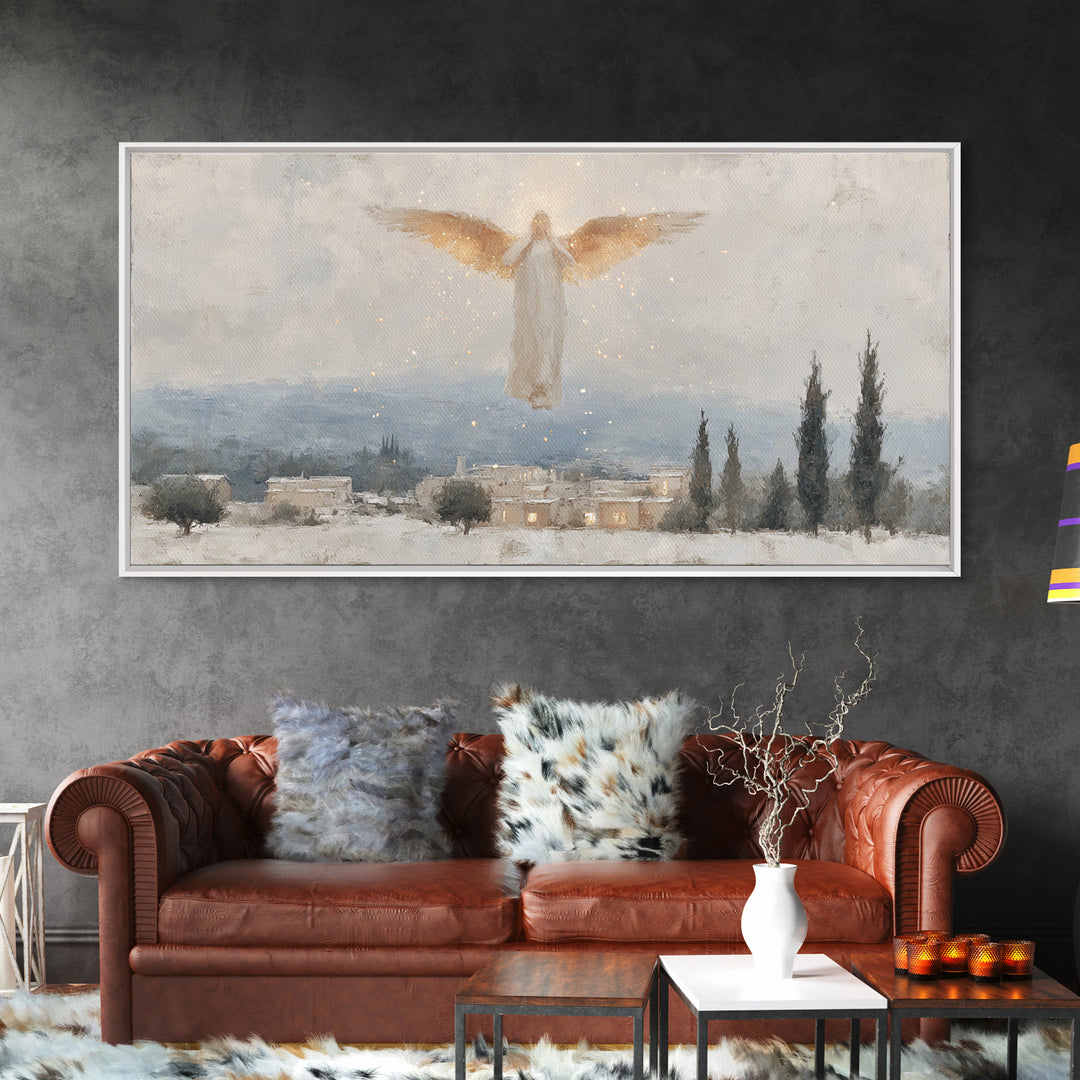 Angel’s Herald – Framed Canvas Print – Christian Christmas Art – Christmas Wall Art – Modern Christian Painting – Christian Art Gift – Chri