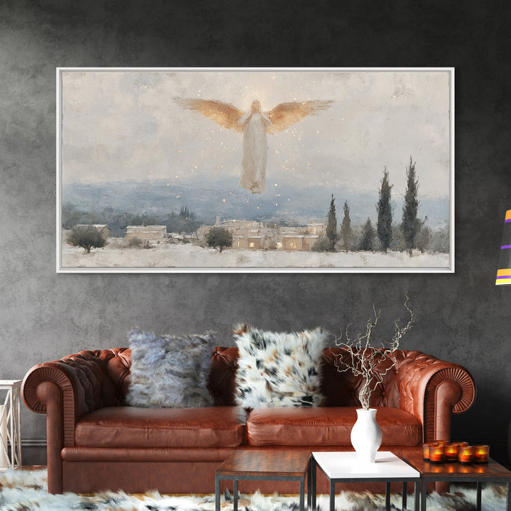 Angel’s Herald – Framed Canvas Print – Christian Christmas Art – Christmas Wall Art – Modern Christian Painting – Christian Art Gift – Chri