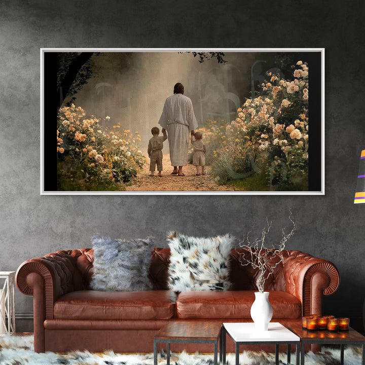 Guided In Light – Framed Canvas Print – Jesus Wall Art – Christian Art Work – Christian Decorations – Christian Painting – Christian Gift