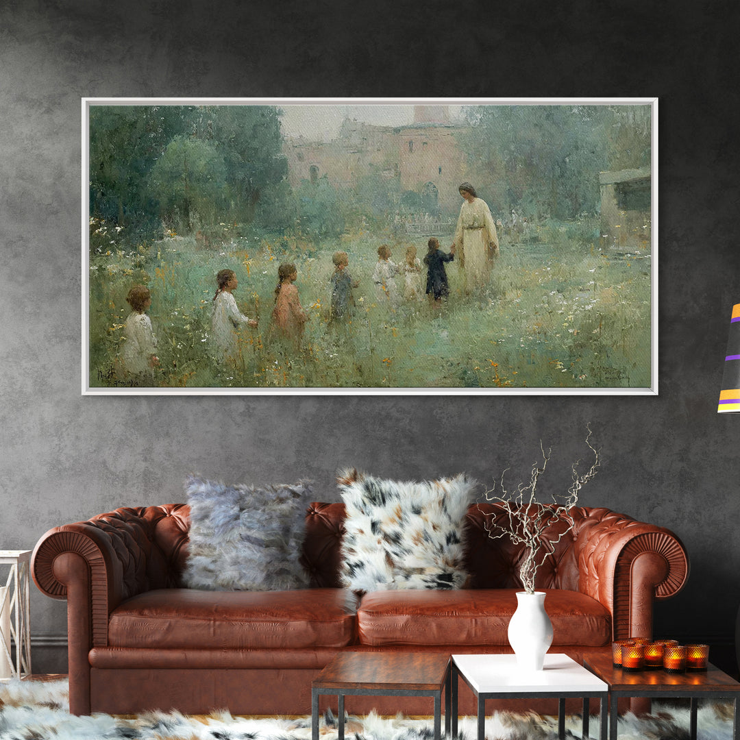 Gentle Meadow Walk, Framed Canvas Print, Christian Art Print, Vintage Christian Art, Jesus Painting, Christian Wall Art, Christian Gift Ide