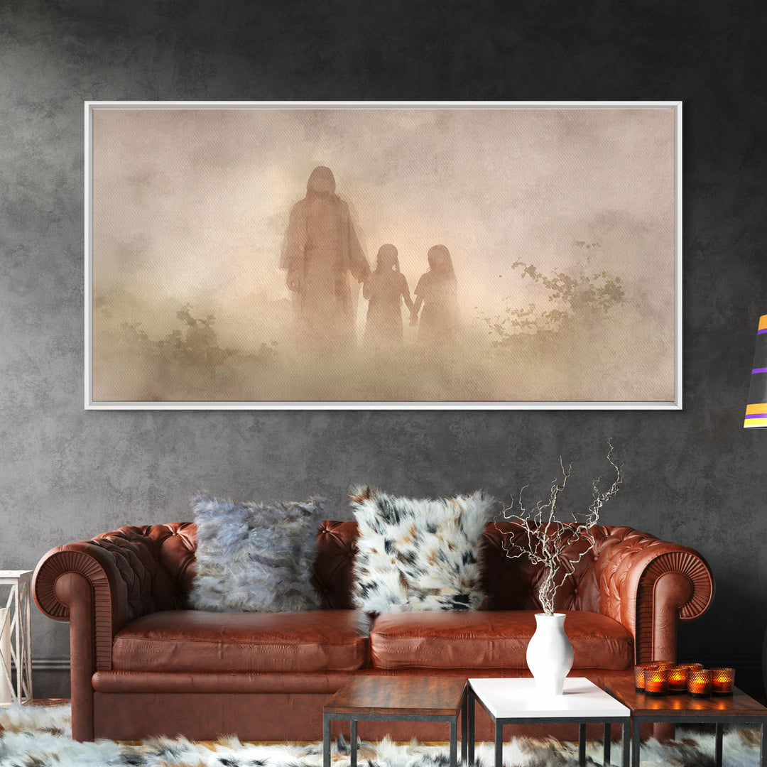 Sacred Morning Haze – Framed Canvas Print – Christian Wall Art – Minimalist Christian Art – Jesus Painting – Subtle Christian Art – Christi
