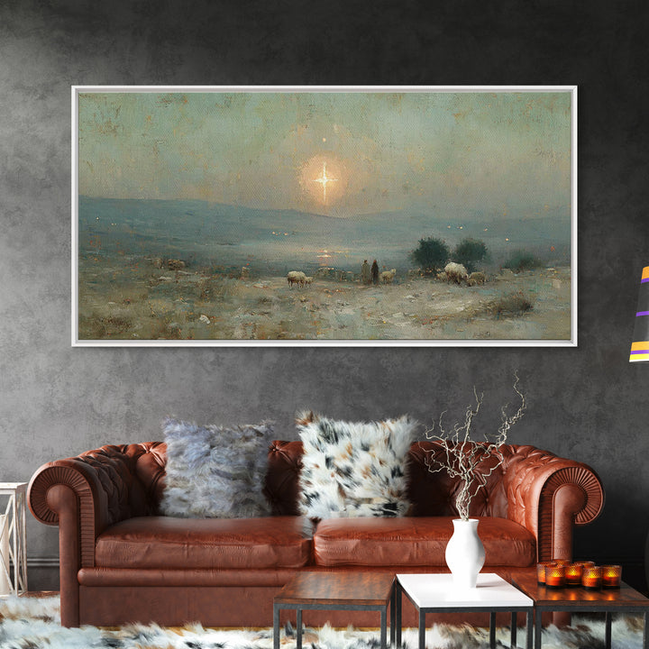 Shepherds Of Dawn – Framed Canvas Print – Christian Christmas Art – Christmas Wall Art – Jesus Painting – Christian Art Canvas – Vintage Ch