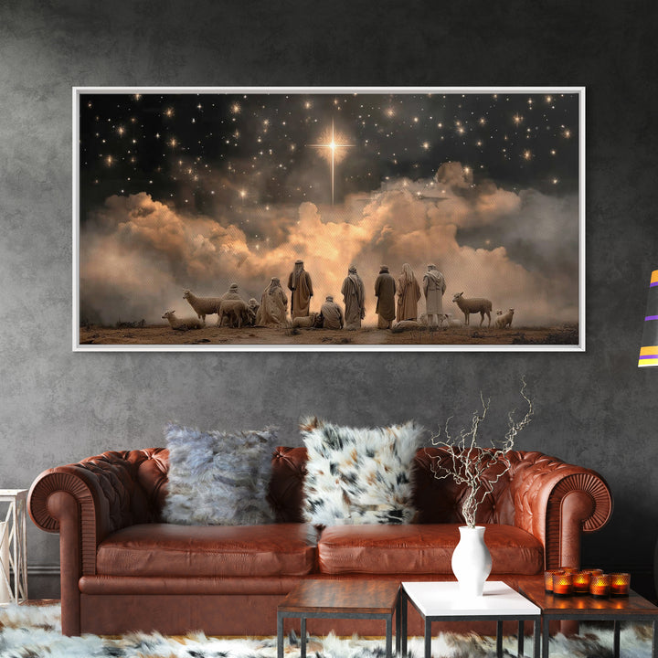 Shepherds Beneath Heaven | Framed Canvas Print | Christian Christmas Art | Christmas Wall Art | Jesus Christmas Art | Christian Art Canvas