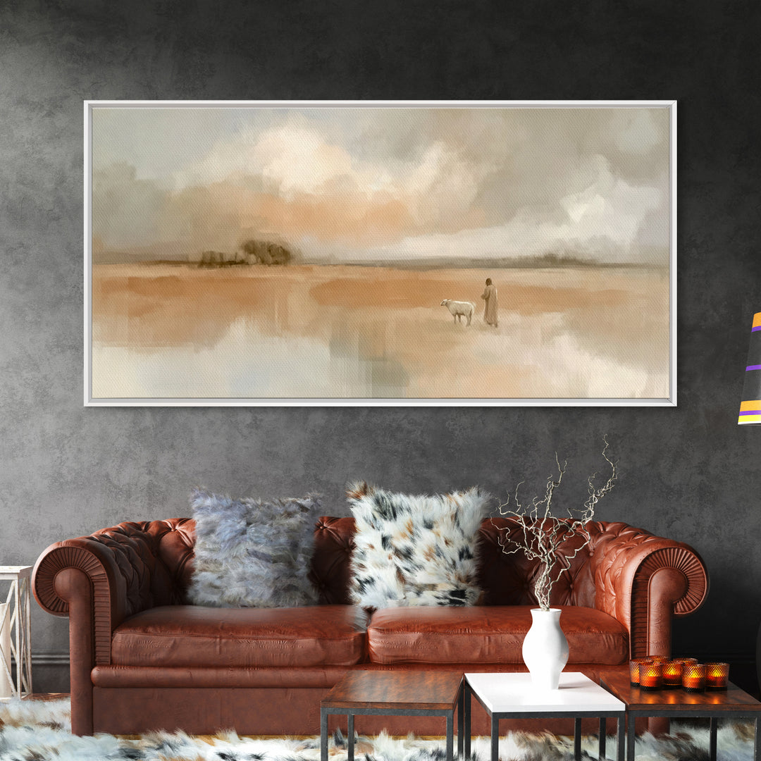 Quiet Pasture Peace | Framed Canvas Print | Minimalist Christian Art | Christian Wall Art | Subtle Christian Art | Jesus Painting
