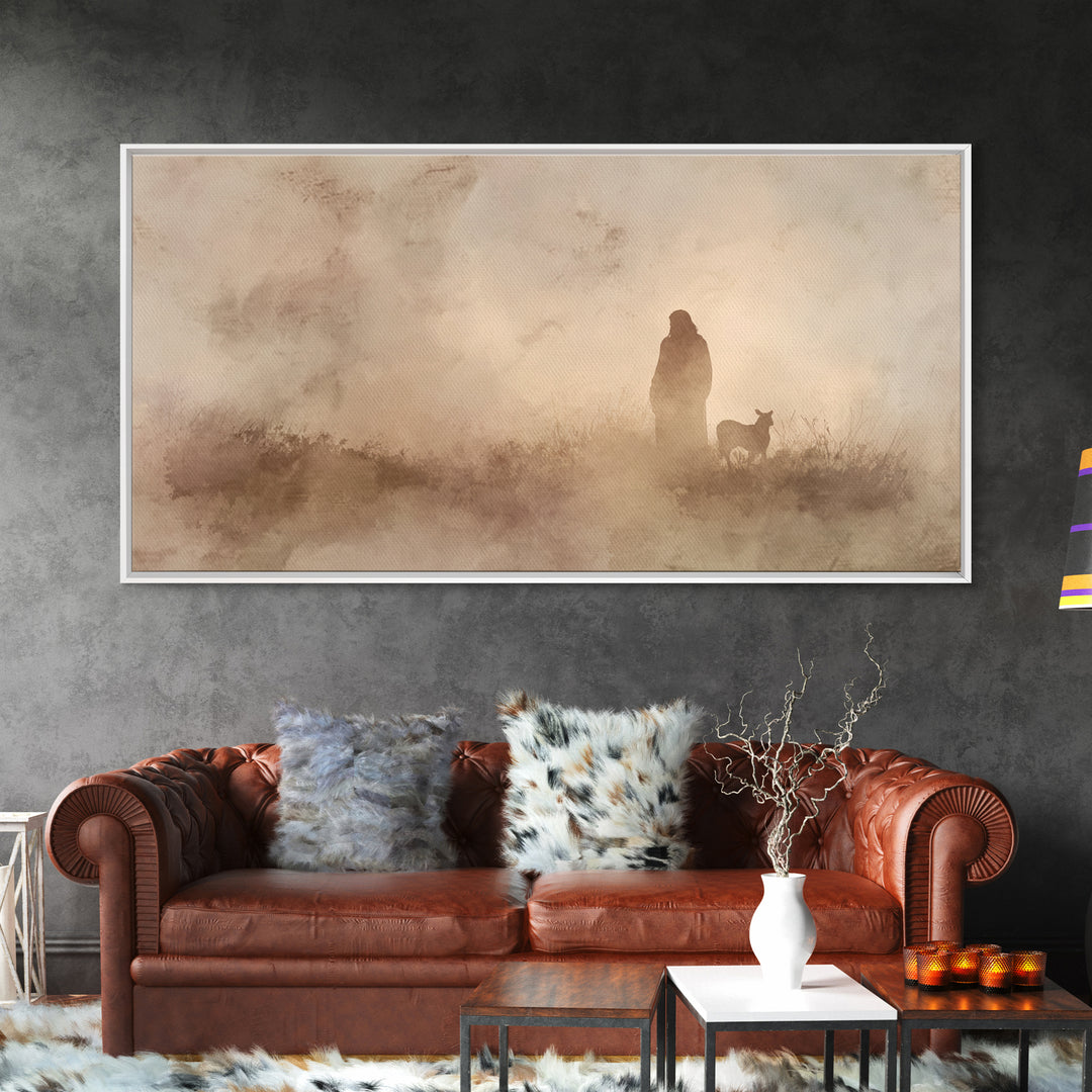 Shepherd In Stillness – Framed Canvas Print – Christian Wall Art – Minimalist Christian Art – Subtle Christian Paintings – Christian Art Wo