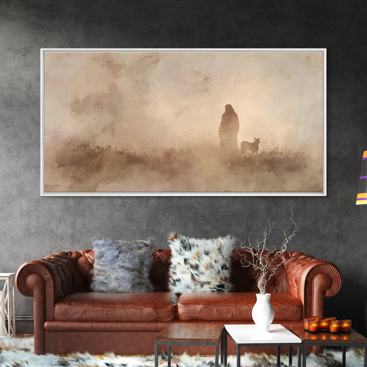Shepherd In Stillness – Framed Canvas Print – Christian Wall Art – Minimalist Christian Art – Subtle Christian Paintings – Christian Art Wo