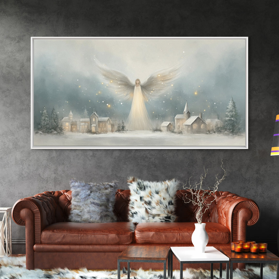 Heaven’s Guardian – Framed Canvas Print – Christian Christmas Art – Christmas Art Framed – Christian Art Canvas – Subtle Christian Painting