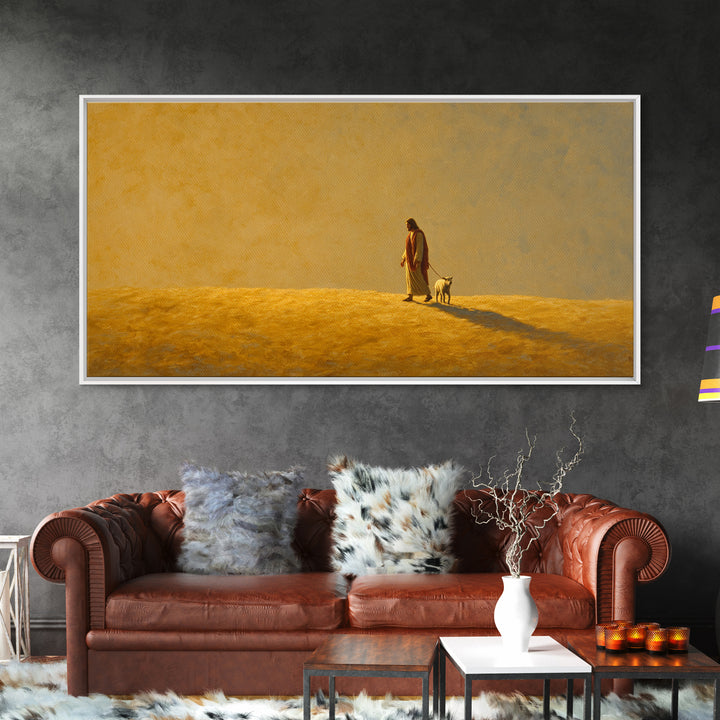 Golden Shepherd Path – Framed Canvas Print – Christian Wall Art – Jesus Painting – Christian Art Canvas – Christian Christmas Art – Christi