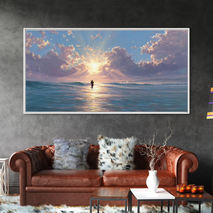 Light Upon The Waters – Framed Canvas Print – Jesus Painting – Christian Art Canvas – Christian Wall Art – Modern Christian Painting – Chri