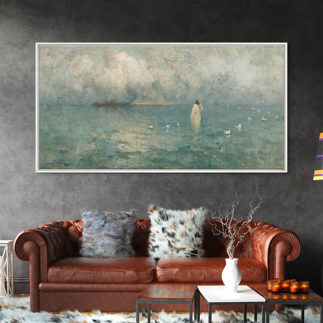 Sea Of Mercy – Framed Canvas Print – Christian Art Canvas – Jesus Painting – Modern Christian Art – Blue Christian Art – Christian Wall Art