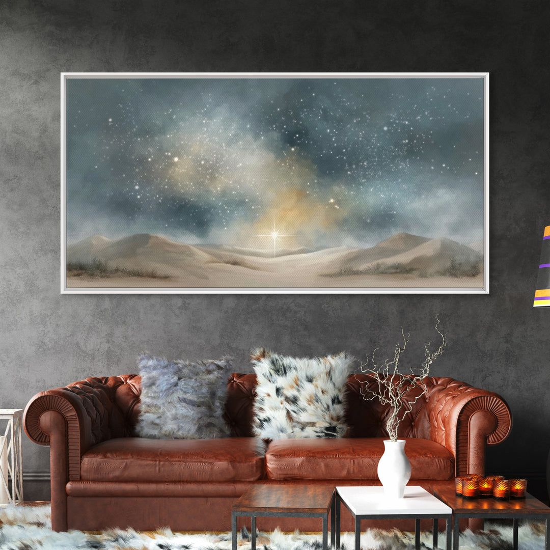 Heavenly Light, Framed Canvas Print, Christian Wall Art, Christmas Art, Christian Art Canvas, Jesus Painting, Christian Christmas Art