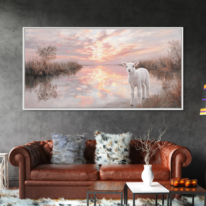 Pasture Light | Framed Canvas Print | Christian Art Canvas | Christian Painting | Christian Christmas Decor | Modern Christian Art | Christ