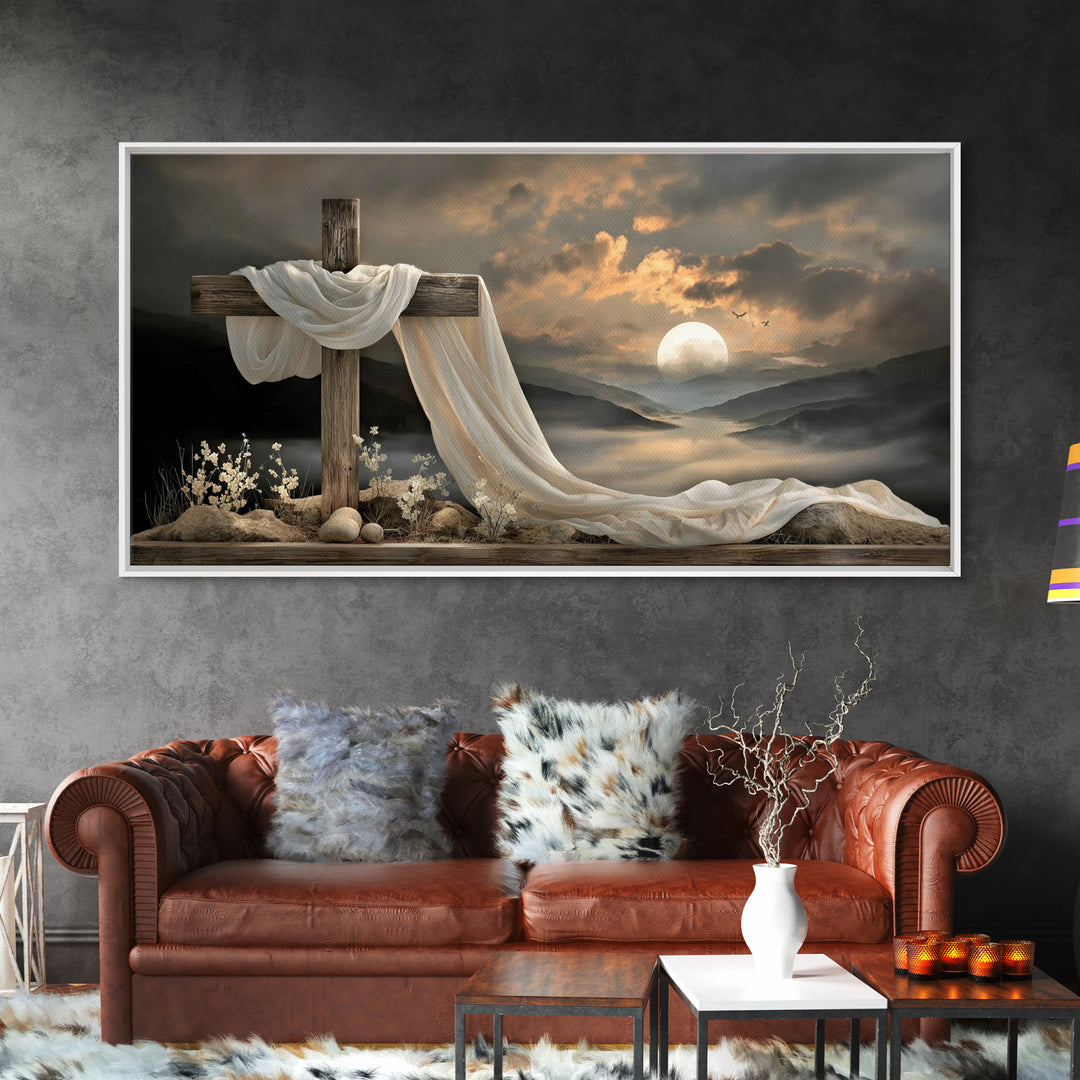 Cross At Sunset | Framed Canvas Print | Christian Art Canvas | Christian Christmas Art | Vintage Christian Art | Christian Wall Art | Chris