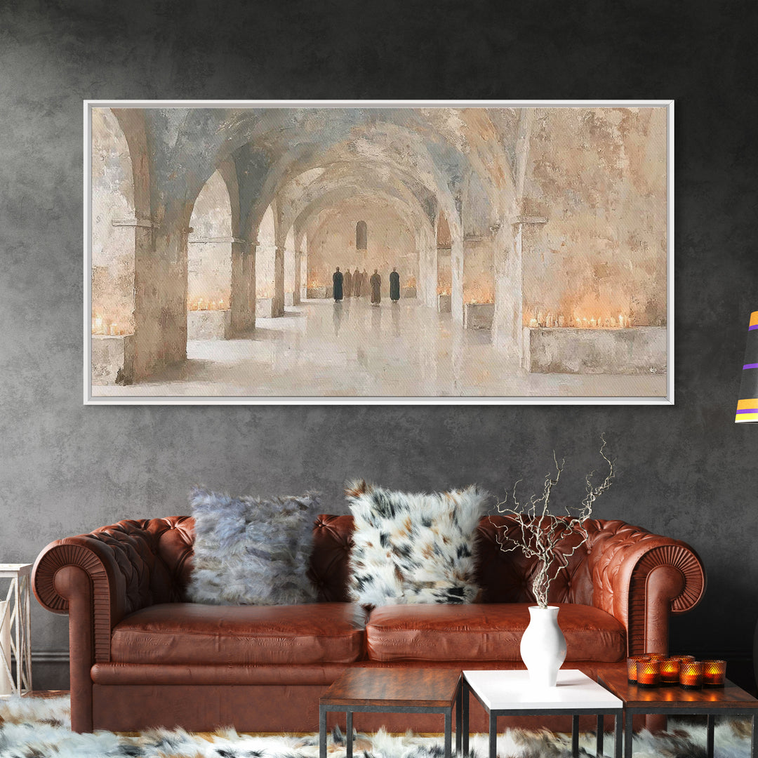Monastic Gathering, Framed Canvas Print, Christian Art Canvas, Christian Wall Art, Vintage Christian Art, Christian Painting, Christian Art