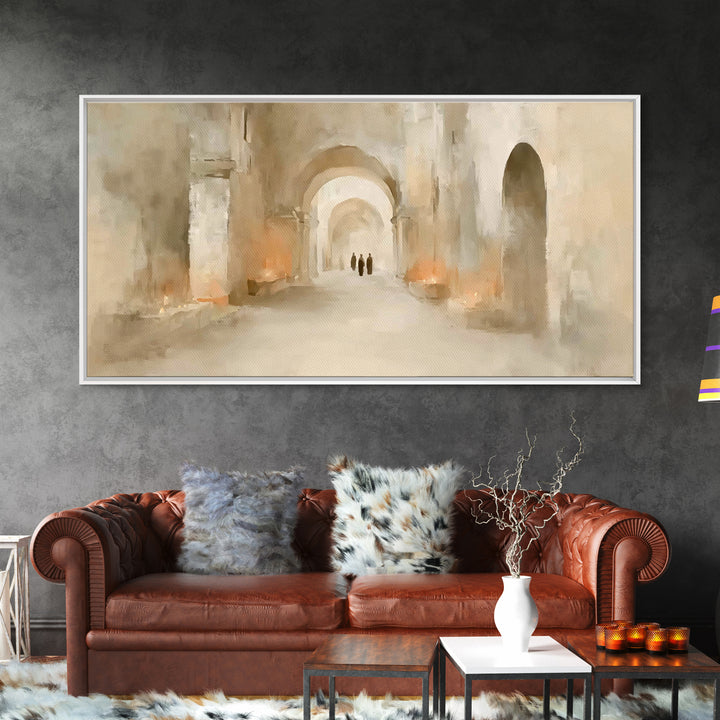 Quiet Cloister Path, Framed Canvas Print, Christian Art Canvas, Christian Wall Art, Minimalist Christian Art, Christian Painting, Christian