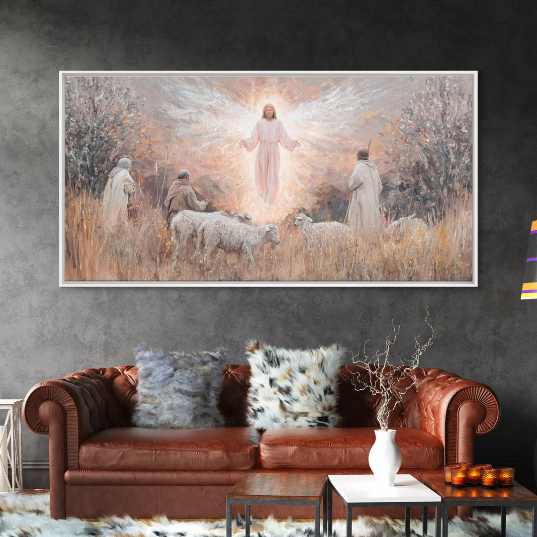 Angel Of Dawn, Framed Canvas Print, Christian Art Canvas, Christmas Wall Art, Jesus Painting, Christian Christmas Art, Christian Wall Art