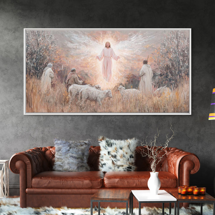 Angel Of Dawn, Framed Canvas Print, Christian Art Canvas, Christmas Wall Art, Jesus Painting, Christian Christmas Art, Christian Wall Art