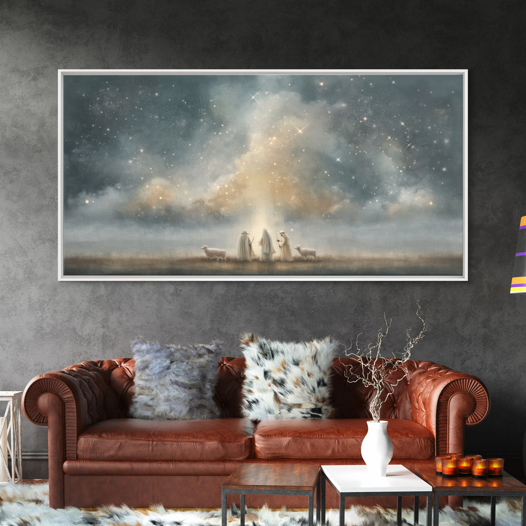 Starry Night Shepherds - Framed Canvas Print - Christian Wall Art - Christmas Art - Christian Art Canvas - Jesus Painting - Faith