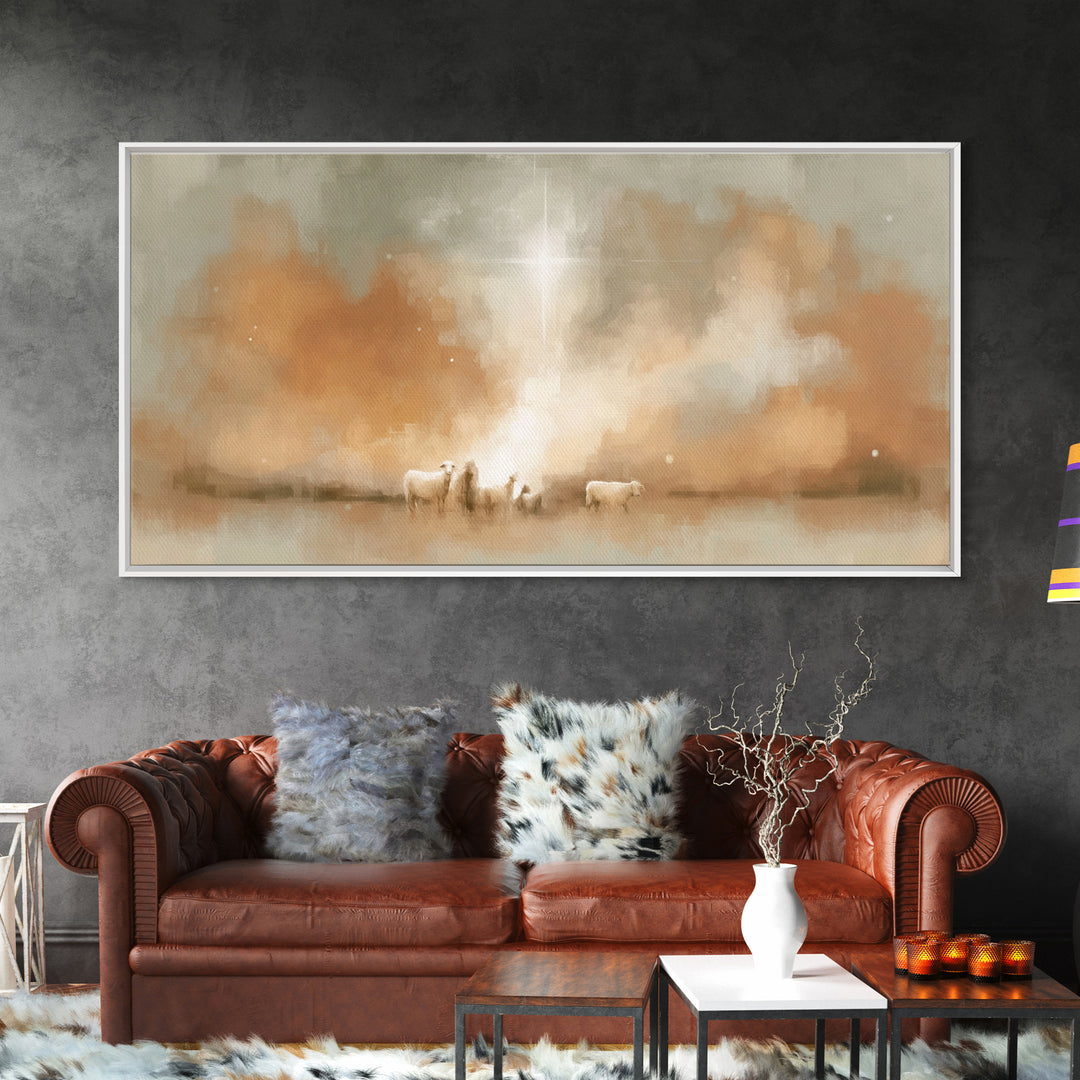 Heavenly Radiance, Framed Canvas Print, Christian Christmas Art, Christian Art Print, Christian Wall Art, Jesus Painting, Christian Art