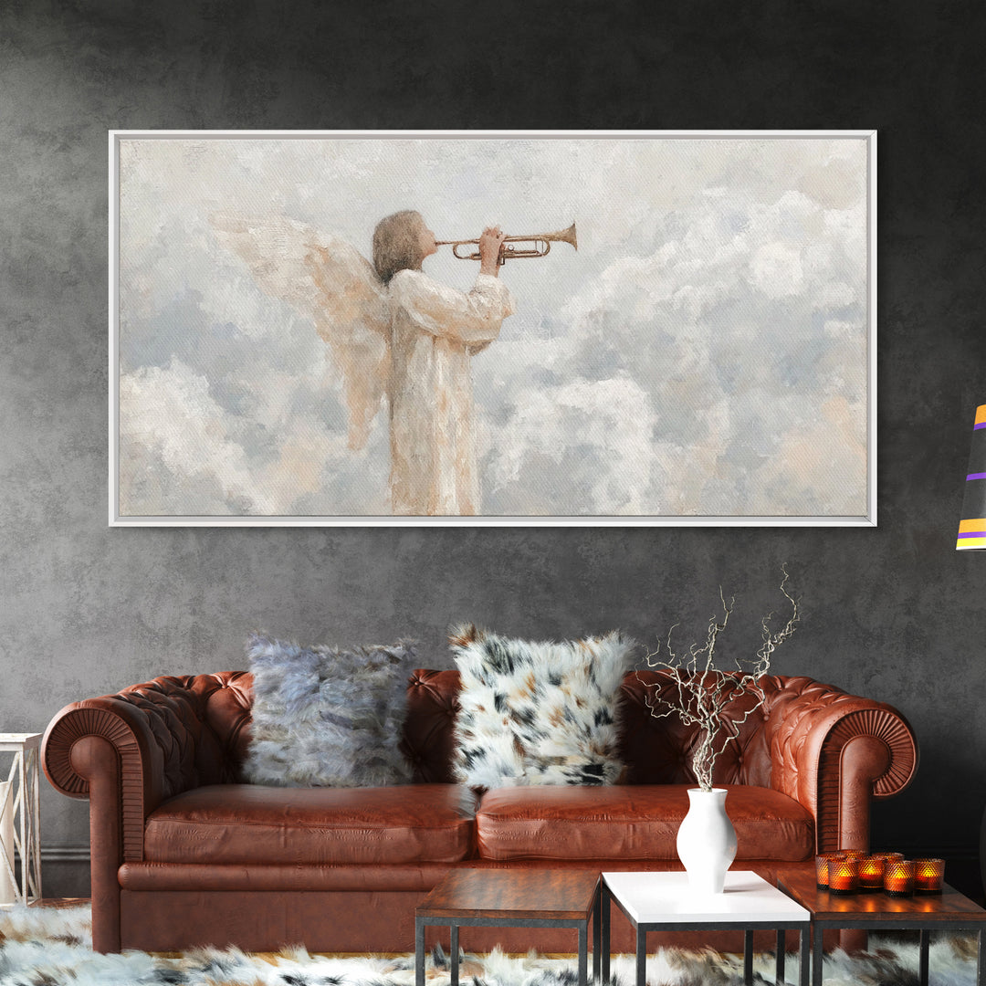 Soft Trumpet Grace, Framed Canvas Print, Christian Wall Art, Christian Christmas Art, Christian Art Canvas, Christmas Art, Christian Art