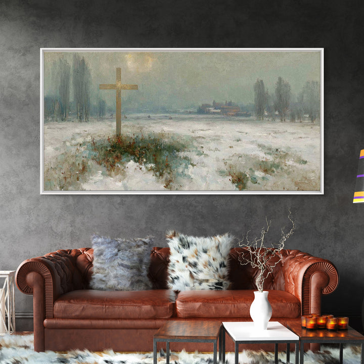 Silent Redemption – Framed Canvas Print – Christian Art Canvas – Vintage Christian Art – Christian Wall Art – Moody Christmas Art