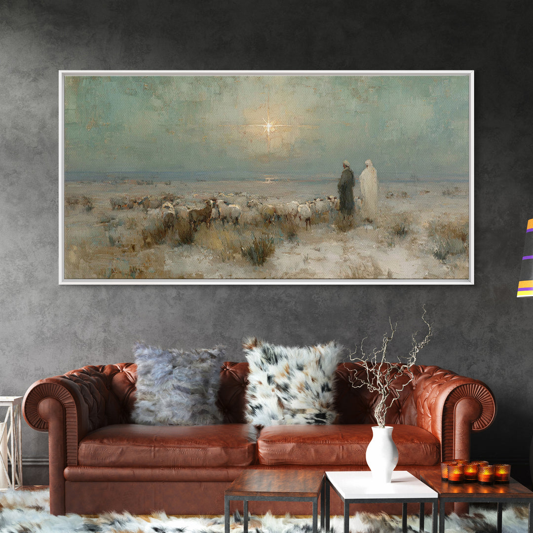 Shepherds And Glory , Framed Canvas Print, Christian Art Canvas, Christian Wall Art, Christian Christmas Art, Christmas Decor, Jesus Painti
