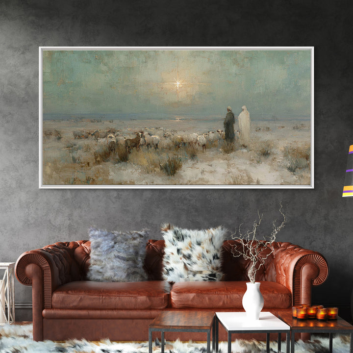Shepherds And Glory , Framed Canvas Print, Christian Art Canvas, Christian Wall Art, Christian Christmas Art, Christmas Decor, Jesus Painti
