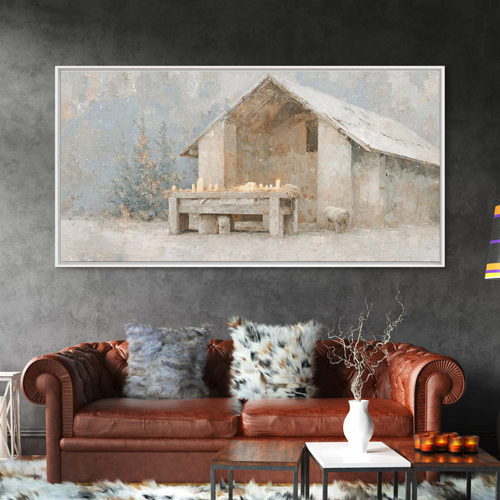 Silent Manger Light – Framed Canvas Print – Christian Wall Art – Christian Art Canvas – Christmas Art – Vintage Christmas Art – Christian D