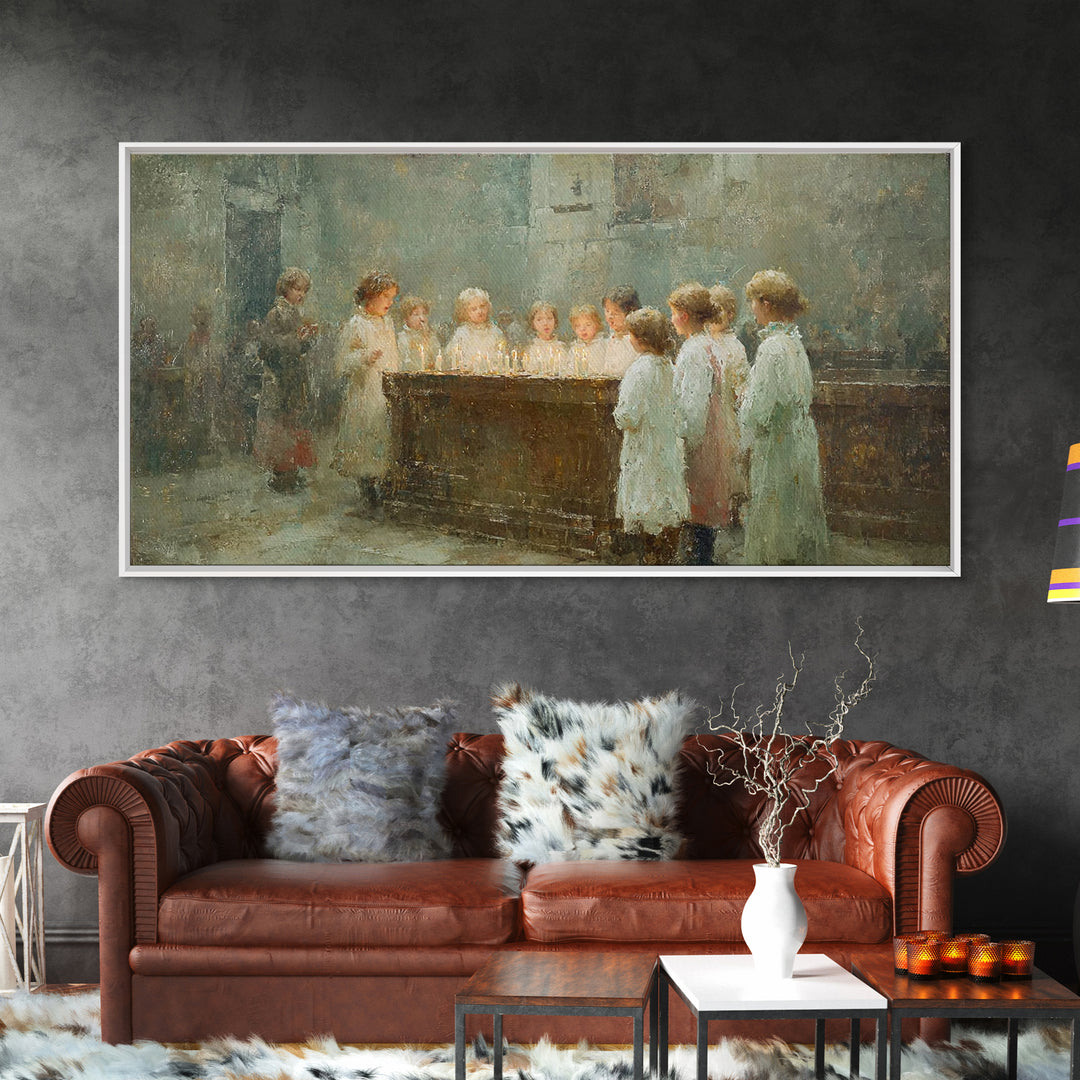 Little Lights Gathered – Framed Canvas Print – Christian Christmas Art – Christmas Wall Art – Christian Art Print – Vintage Christmas Art –