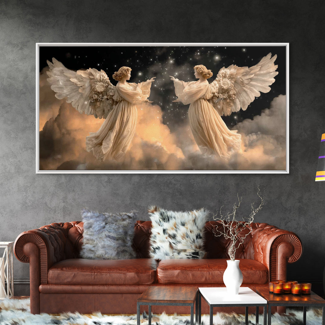 Starlit Guardians – Framed Canvas Print – Christian Art Painting – Christian Wall Art – Moody Christian Art – Christian Art Canvas – Christ