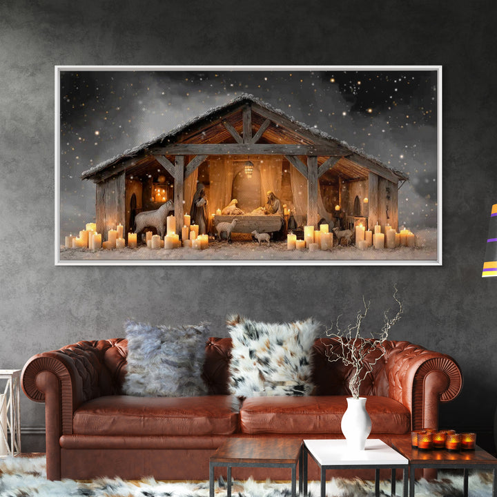 Nativity Night Peace, Framed Canvas Print, Christian Christmas Art, Christian Wall Art, Jesus Christmas Art, Christian Art Canvas, Christma