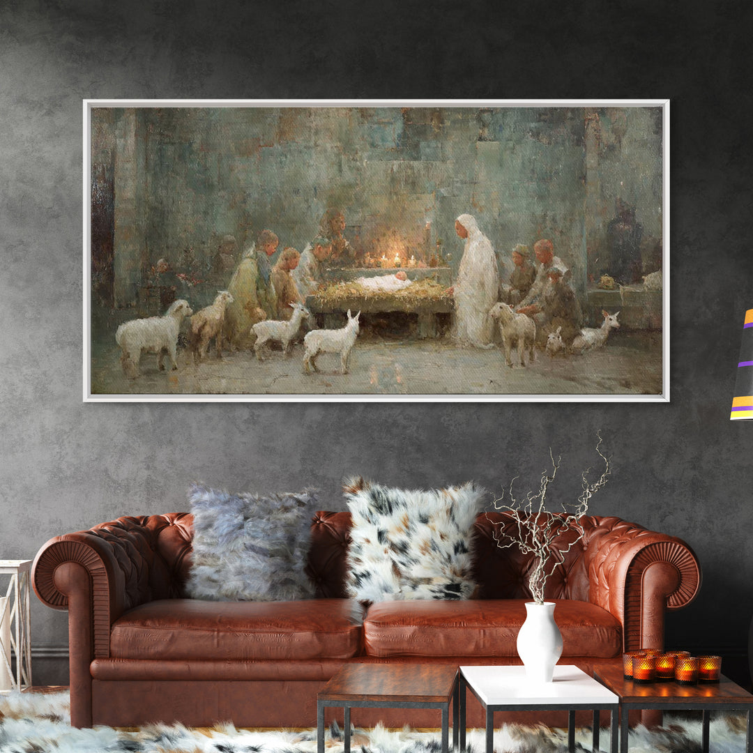 Shepherds At Dawn, Framed Canvas Print, Christian Wall Art, Christian Art Canvas, Jesus Painting, Christian Christmas Art, Christian Art