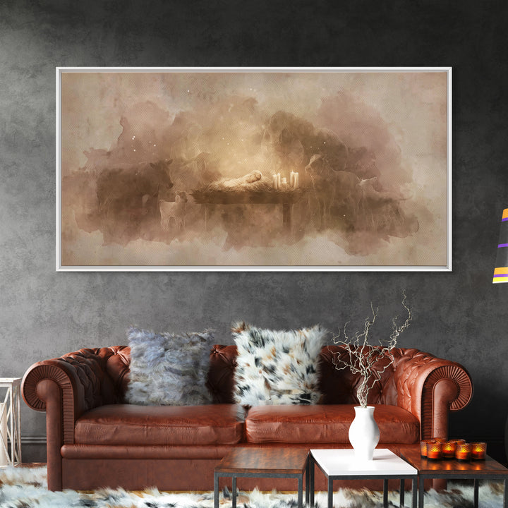 Silent Manger Light – Framed Canvas Print – Christian Art Canvas – Christian Christmas Art – Jesus Painting – Christmas Art – Christian Art