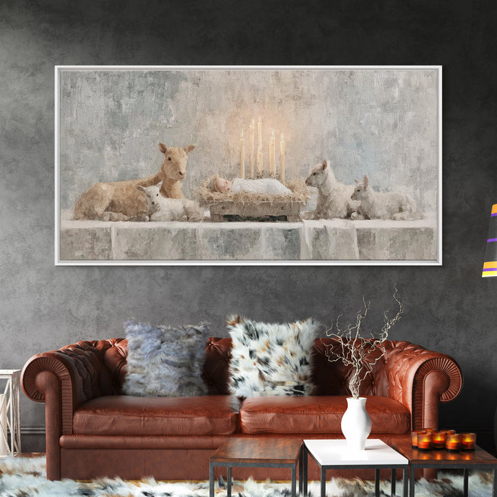 Heavenly Manger Light | Framed Canvas Print | Jesus Painting | Christian Art Canvas | Christian Christmas Art | Christian Wall Art