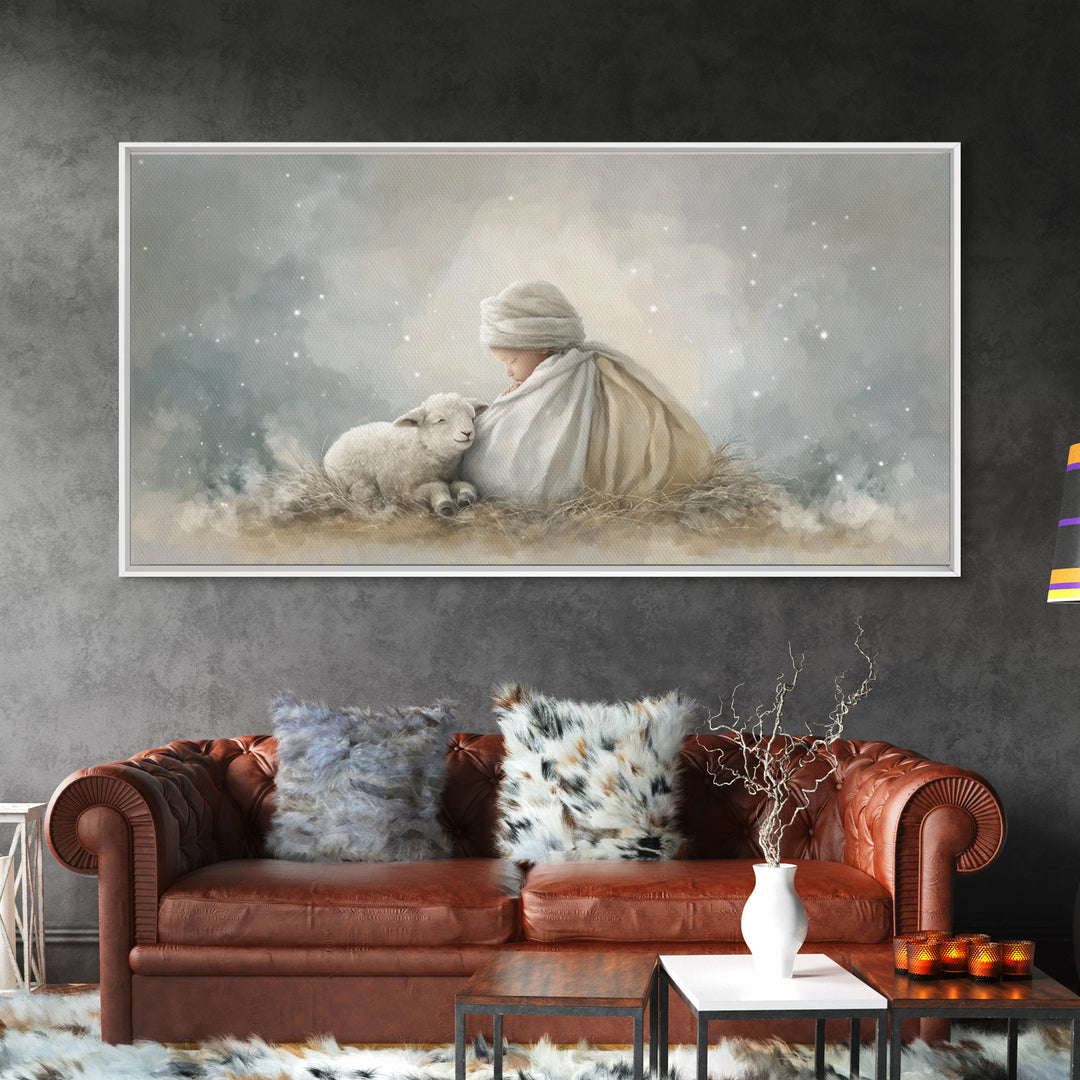 Blessed Night Watch, Framed Canvas Print, Christian Christmas Art, Christian Wall Art, Christian Art Canvas, Jesus Painting, Christmas Art