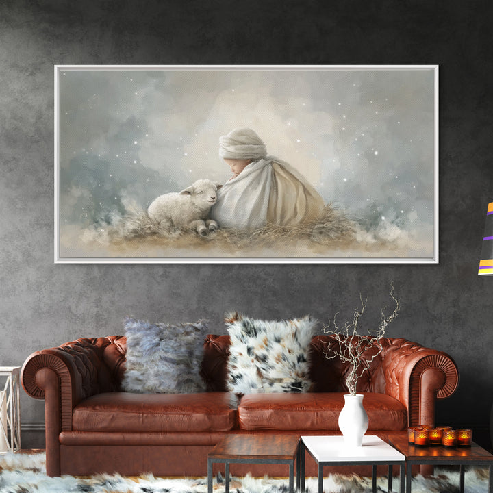 Blessed Night Watch, Framed Canvas Print, Christian Christmas Art, Christian Wall Art, Christian Art Canvas, Jesus Painting, Christmas Art
