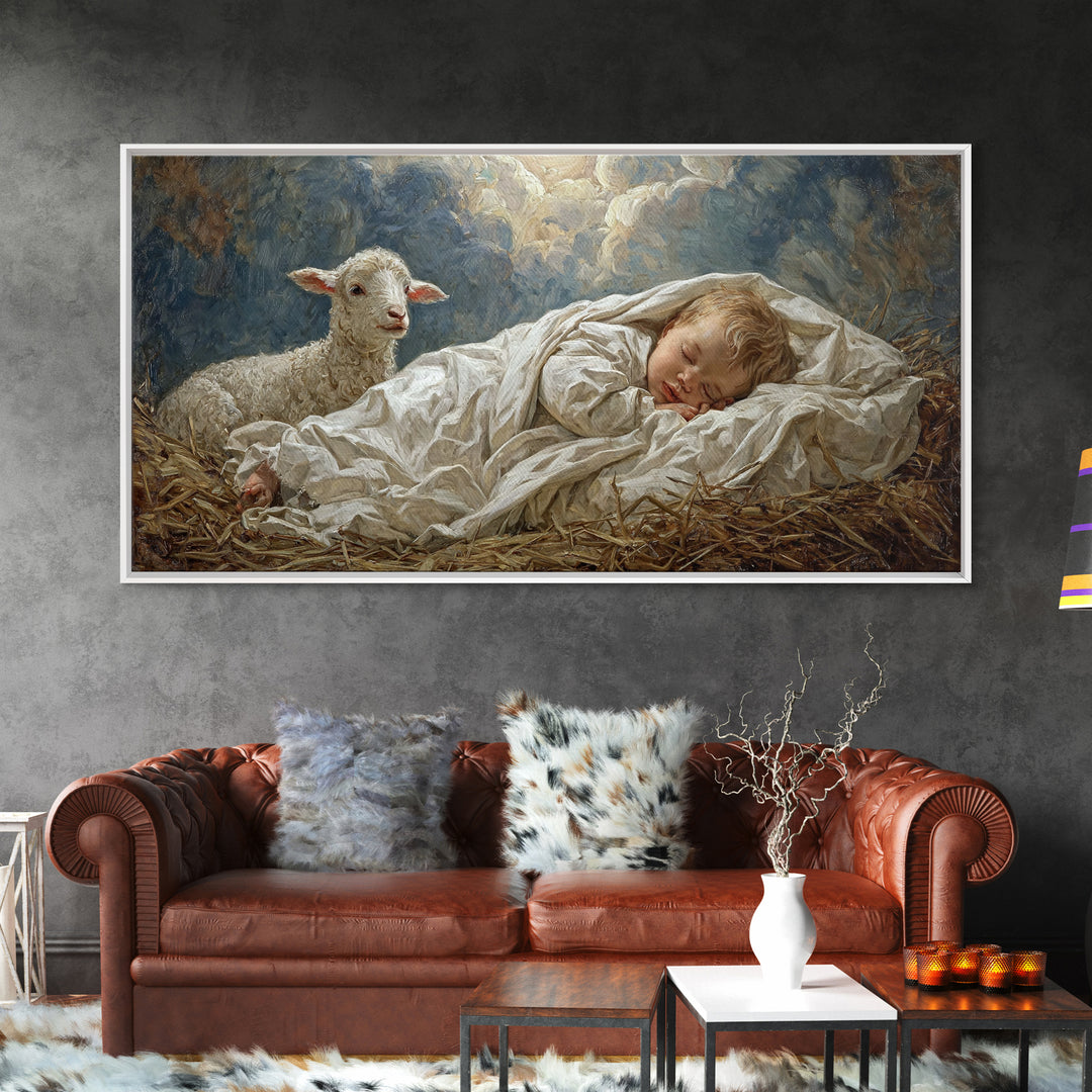 Peaceful Cradle Sky | Framed Canvas Print | Christian Wall Art | Jesus Painting | Christian Art Canvas | Christian Christmas Art