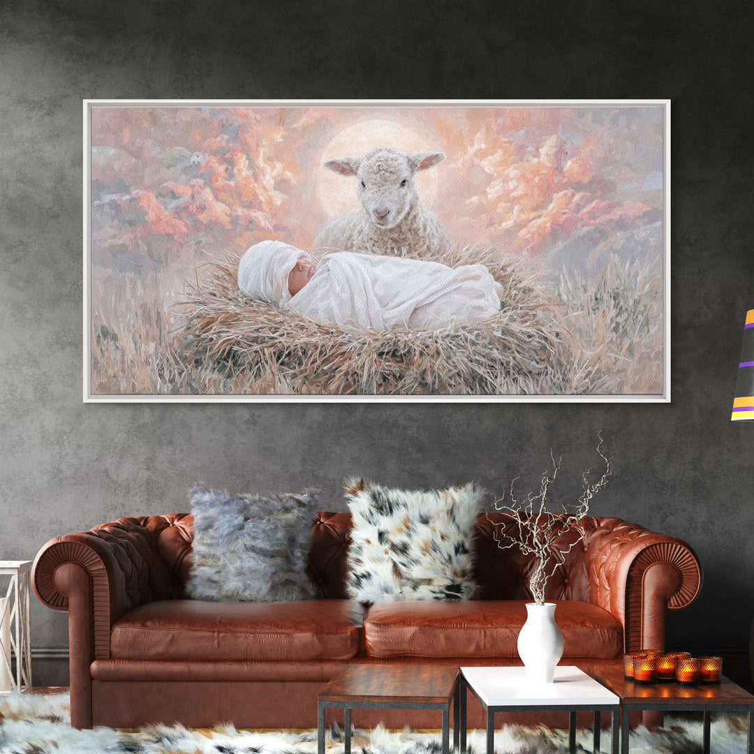Holy Morning Light, Framed Canvas Print, Christian Art Canvas, Jesus Painting, Christian Wall Art, Christian Christmas Art, Christmas Art