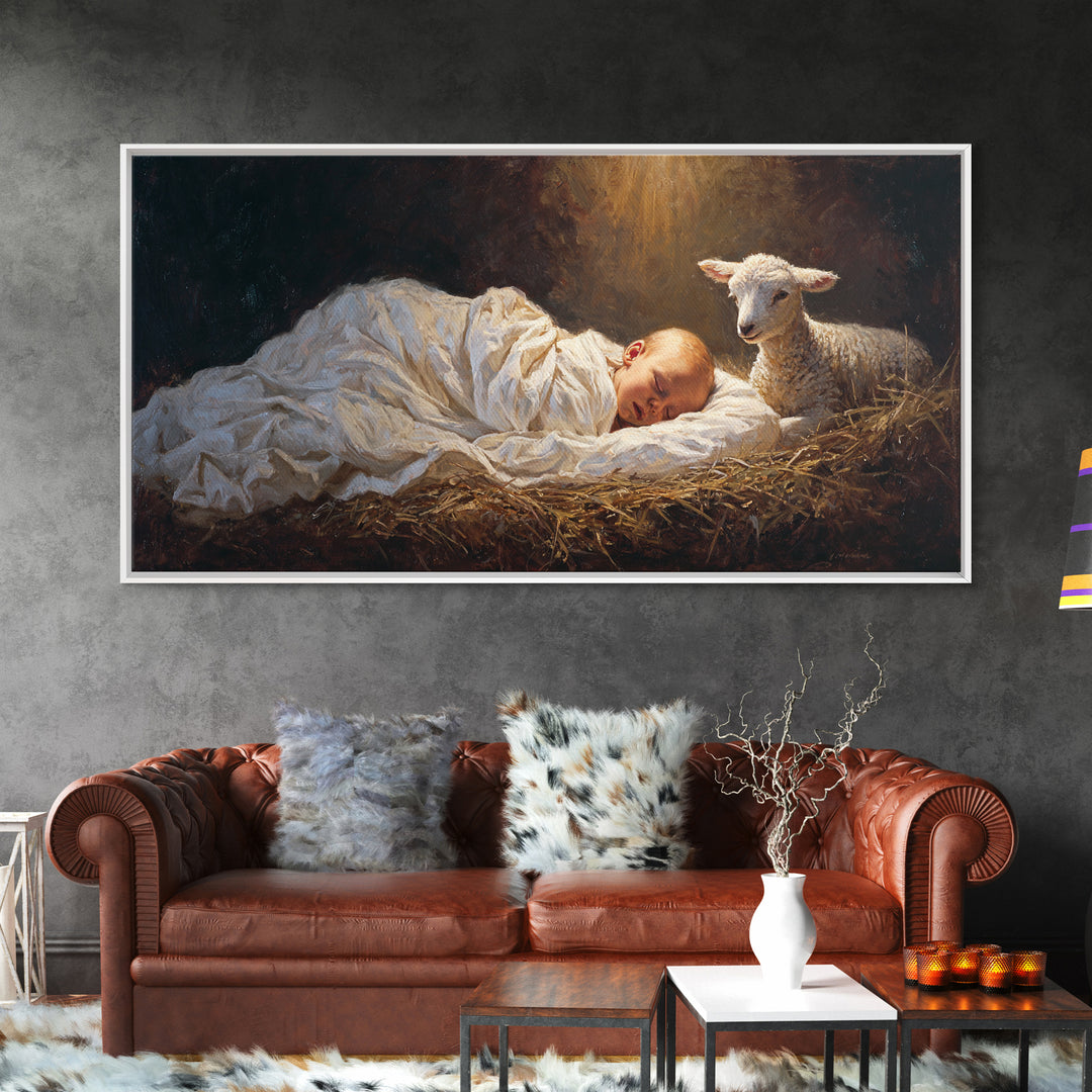 Silent Manger Light | Framed Canvas Print | Christian Art Canvas | Christmas Wall Art | Jesus Painting | Modern Christian Art | Christian G