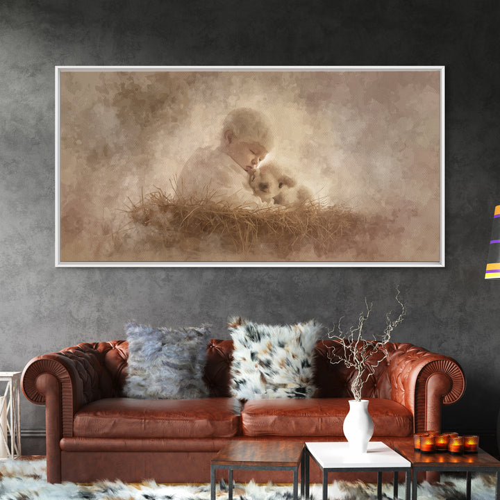 Divine Cradle Peace, Framed Canvas Print, Christian Christmas Art, Christian Wall Art, Jesus Painting, Christian Art Canvas, Christmas Deco