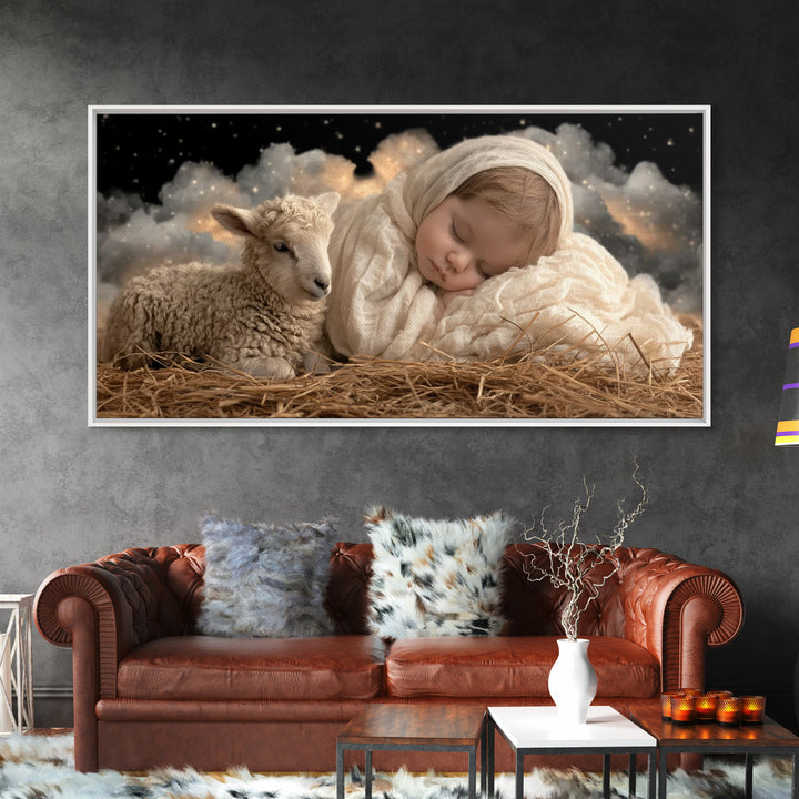 Starry Manger Grace | Framed Canvas Print | Christian Wall Art | Christian Art Canvas | Jesus Christmas Art | Christmas Art Work | Christia