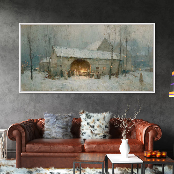 Snowbound Gathering Light | Framed Canvas Print | Christmas Art | Christian Wall Art | Vintage Christmas Art | Christian Art Canvas | Chris