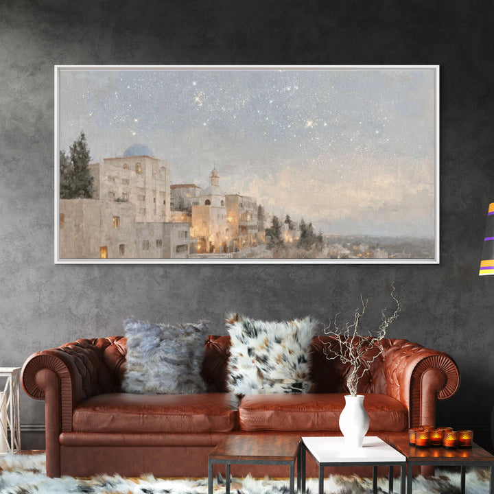 Dawn Over Bethlehem, Framed Canvas Print, Christian Wall Art, Christian Christmas Art, Christian Art Canvas, Christmas Wall Art, Modern Chr