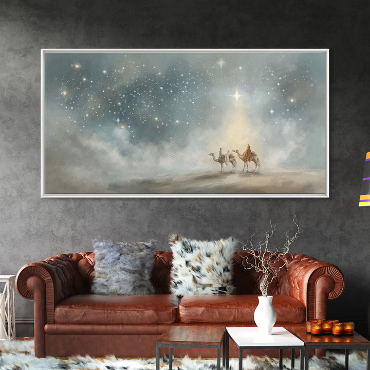 Guiding Star Journey, Framed Canvas Print, Christian Christmas Art, Christian Art Canvas, Christmas Wall Art, Blue Christian Art, Christian