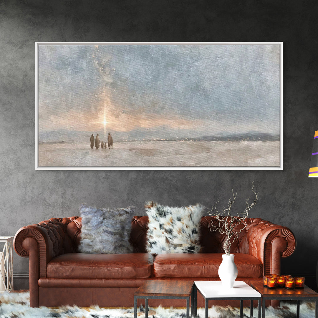 Starlit Pilgrimage | Framed Canvas Print | Christmas Art Prints | Christian Wall Art | Christian Art Canvas | Moody Christmas Art | Christi