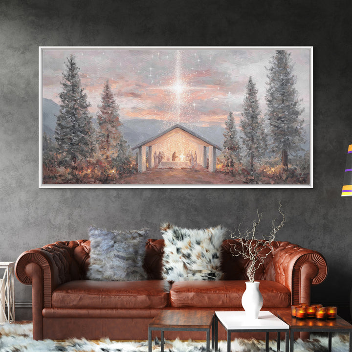 Nativity Light Rising – Framed Canvas Print – Christian Christmas Art – Christmas Wall Art – Christian Art Canvas – Christian Paintings – F